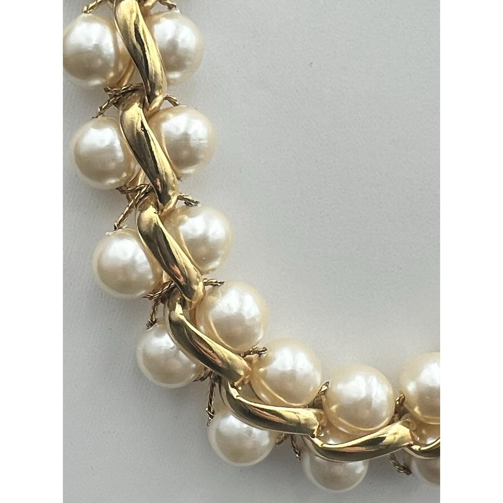 Napier Vintage Gold Tone Faux Pearl Twisted Ribbon Choker Old Money - Picture 6 of 7